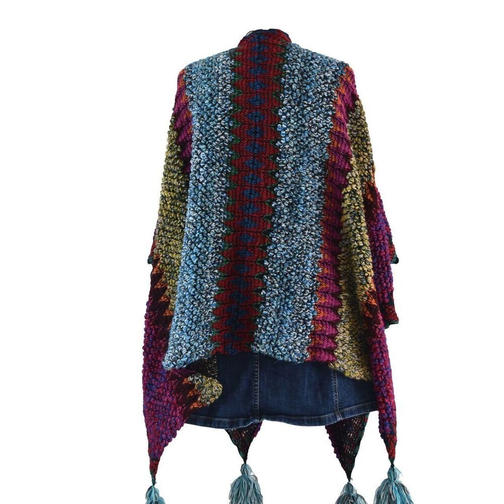 Multi Color Poncho Wrap Festivals Boho Goblincore One Size - Picture 4 of 5